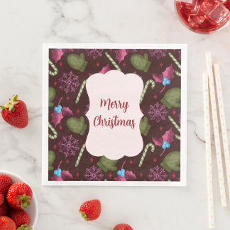 Christmas Peppermint Sticks and Snowflakes Paper Dinner Napkins