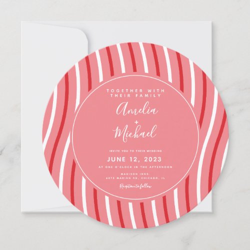 Christmas Peppermint Stripes Pink Red Wedding Invitation