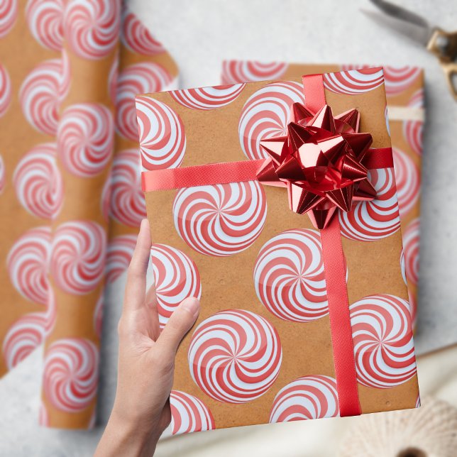 Christmas Peppermint Swirl Pattern Wrapping Paper (A fun and festive peppermint swirl on a gingerbread background. Perfect for Christmas gifts)