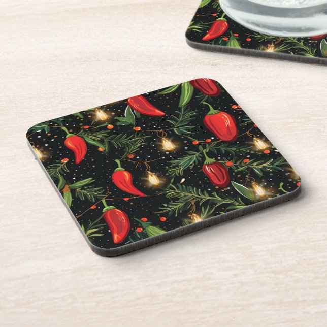 Christmas Peppers Beverage Coaster (Left Side)
