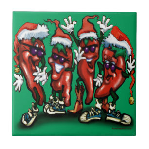 Christmas Peppers Ceramic Tile
