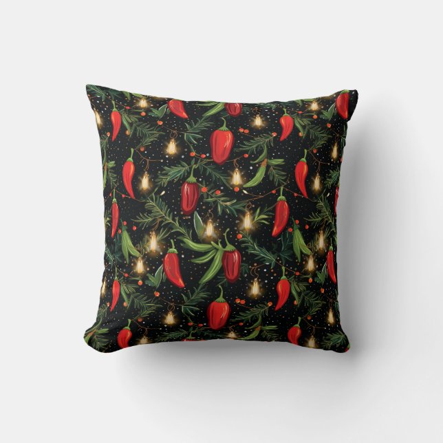 Christmas Peppers Throw Pillow (Front)