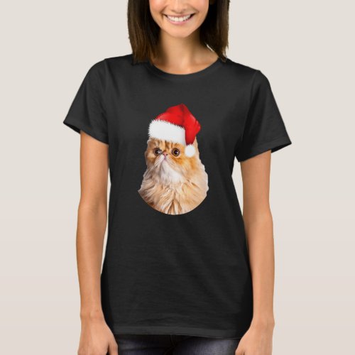 Christmas Persian Cat Cute Xmas Fluffy Cat Face T_Shirt