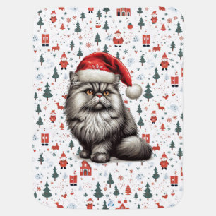 Christmas Persian Cat, Floral Santa Persian Kitty Baby Blanket