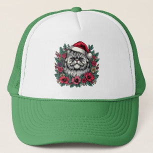 Christmas Persian Cat, Floral Santa Persian Kitty Trucker Hat