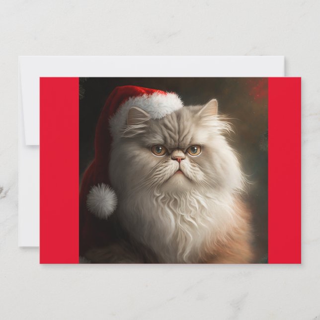  Christmas Persian Cat, Santa Cat T-Shirt Holiday Card (Front)