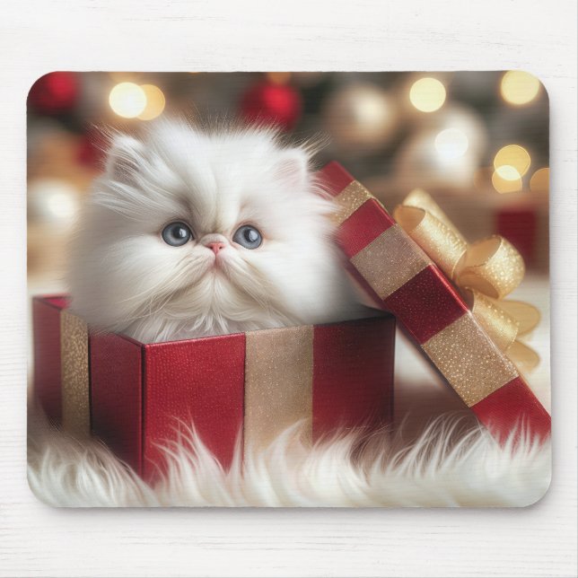 Christmas Persian Kitten In a Gift Box Mouse Pad (Front)