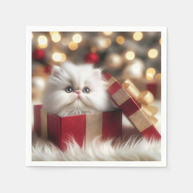 Christmas Persian Kitten In a Gift Box Napkins (Front)