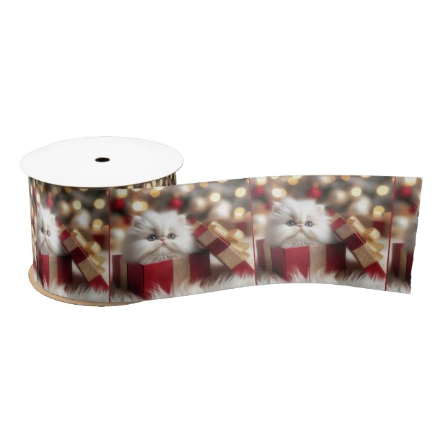 Christmas Persian Kitten In a Gift Box Satin Ribbon (Spool)