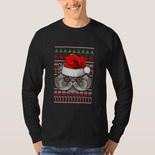 Christmas Persian Santa Hat Cute Cat Animal Ugly T_Shirt