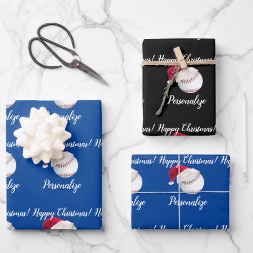 Christmas Personalized Baseball Sports Santa  Wrap Wrapping Paper Sheets
