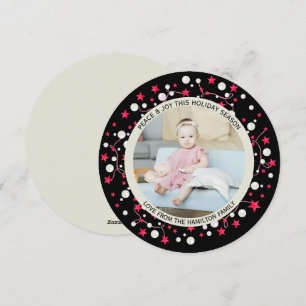 Christmas Personalized Black Red Wreath Photo Holiday Card