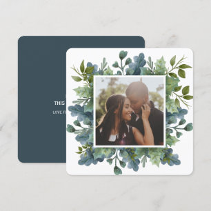 Christmas Personalized Blue Green Leaves Photo Holiday Card
