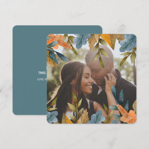 Christmas Personalized Blue Orange Leaves Photo Holiday Card