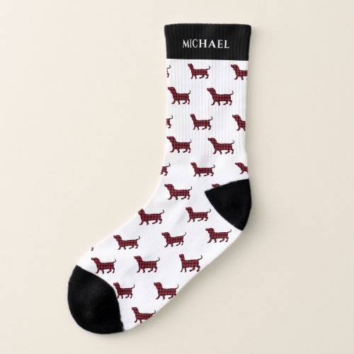 Christmas Personalized Buffalo Plaid Dachshund  Socks