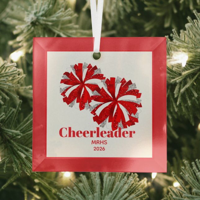 Christmas Personalized Cheer Poms Glass Ornament (Insitu)