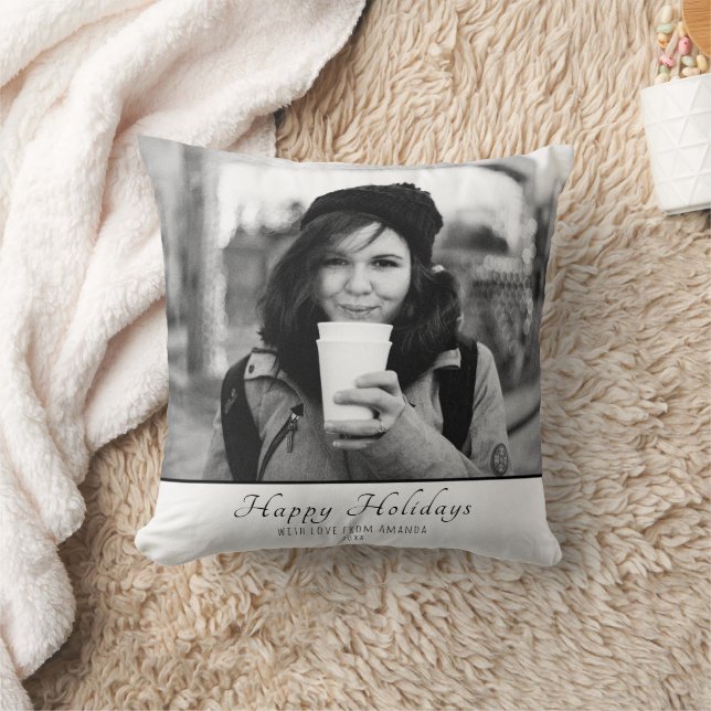 Christmas Personalized Custom Holiday Photo Card Throw Pillow (Blanket)