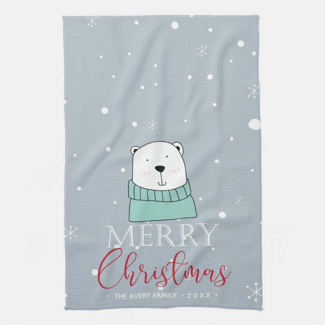Christmas Personalized Cute Bear Kitchen Towel (Vertical)