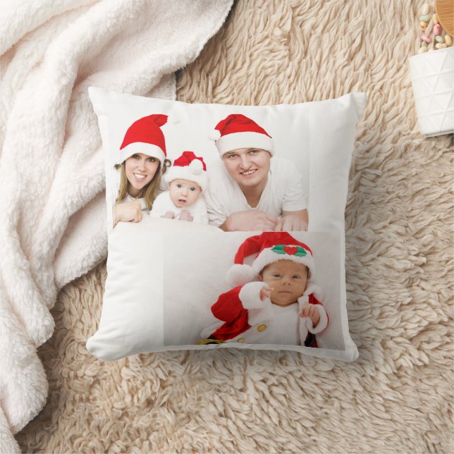 Christmas Personalized Family Photo Collage Santa Throw Pillow (Blanket)