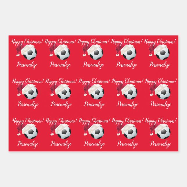 Christmas Personalized Football Soccer Santa   Wra Wrapping Paper Sheets (Front)