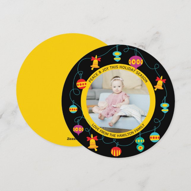 Christmas Personalized Fun Modern Wreath Photo  Holiday Card (Front/Back)