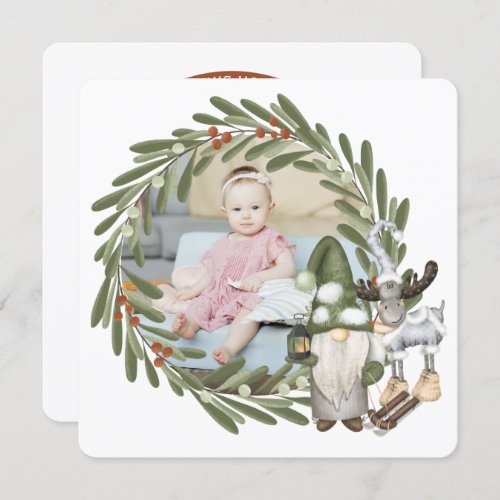 Christmas Personalized Gnome Moose Photo Frame Holiday Card