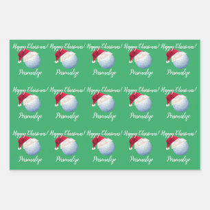 Christmas Personalized Golf Ball Sports Santa Wrap Wrapping Paper Sheets