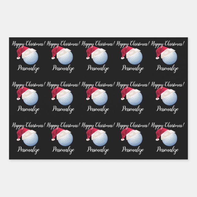 Christmas Personalized Golf Ball Sports Santa Wrapping Paper Sheets (Front)