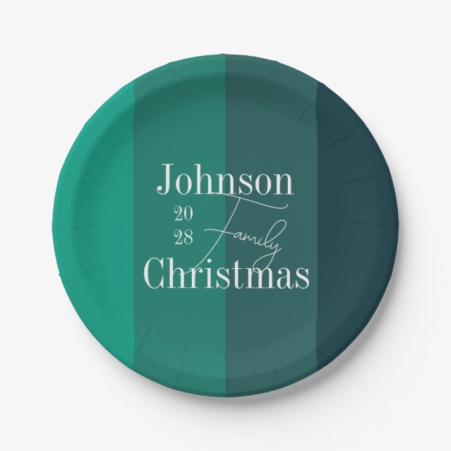 Christmas Personalized Green Family Christmas Paper Plates (Front)