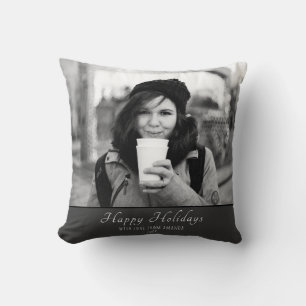 Christmas Personalized Grey Custom Holiday Photo Throw Pillow