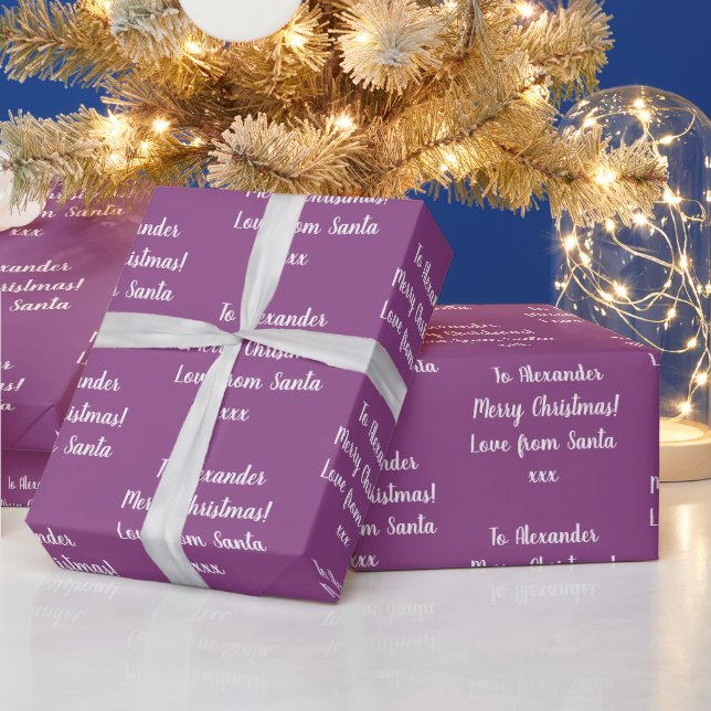 Christmas Personalized Love From Santa Purple  Wrapping Paper (Holidays)