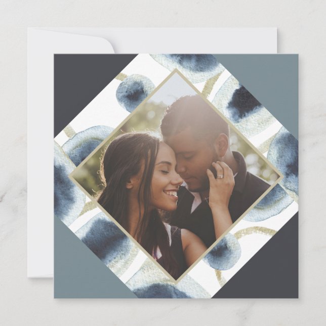 Christmas Personalized Modern Blue Photo Holiday Card (Front)