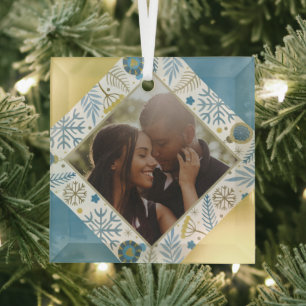 Christmas Personalized Modern Photo Glass Ornament