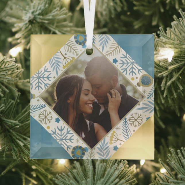 Christmas Personalized Modern Photo Glass Ornament (Insitu)