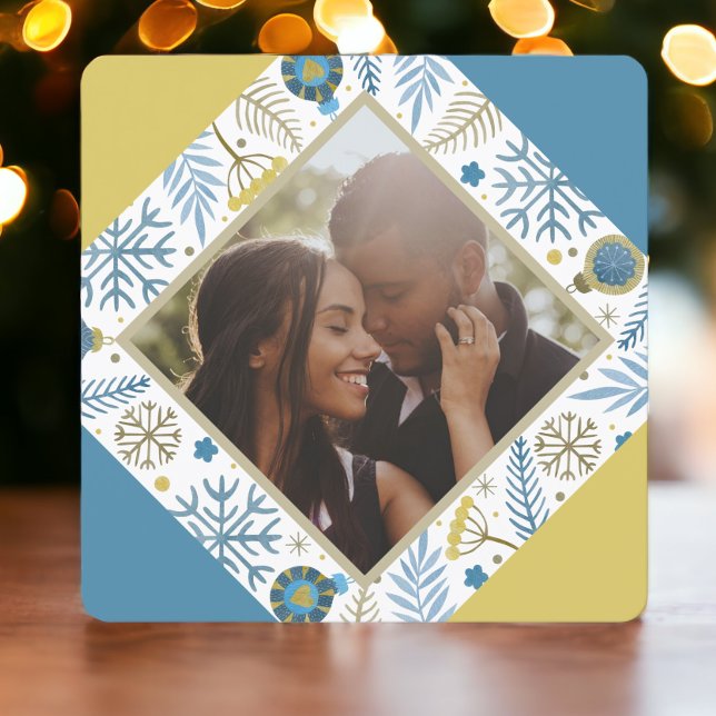 Christmas Personalized Modern Photo Holiday Card (Christmas Personalized Modern Photo Holiday Cards from Ricaso. Designed in yellow and blue)
