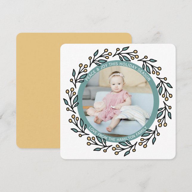 Christmas Personalized Modern Wreath Photo Holiday Card (Front/Back)