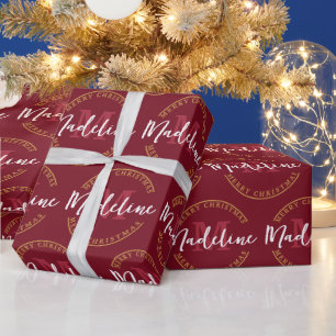 Christmas Personalized Monogram Name Custom Red Wrapping Paper