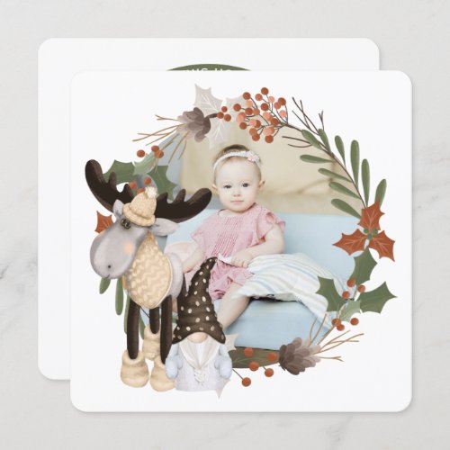 Christmas Personalized Moose Photo Frame Round Holiday Card