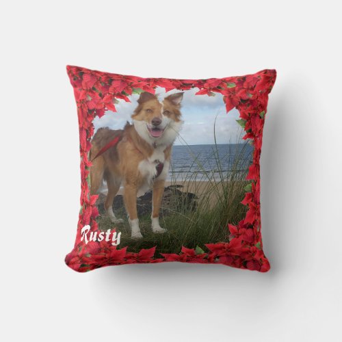 Christmas Personalized Pet Name Photo Throw Pillow