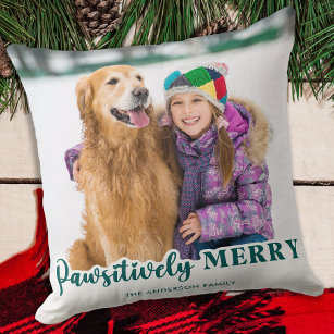 Christmas Personalized Pet Photo Pawsitively Merry Throw Pillow
