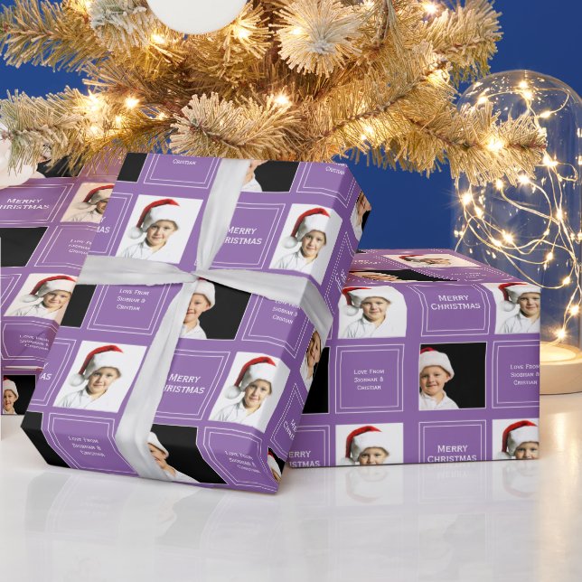 Christmas Personalized Photo Template Purple Wrapping Paper (Holidays)