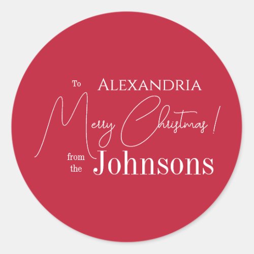 Christmas Personalized Red Family Classic Round Sticker