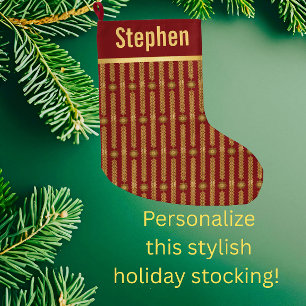 Christmas Personalized Red Gold Stripe Large Christmas Stocking