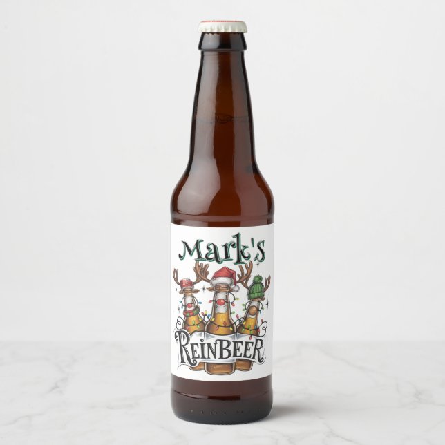 Christmas Personalized Reinbeer  Beer Bottle Label (Front)