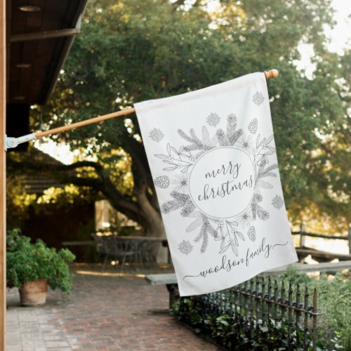 Christmas Personalized Rustic Pine Holly Boughs House Flag