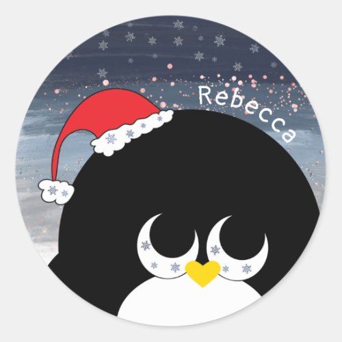 Christmas Personalized Santa Penguin Kids Gift Classic Round Sticker