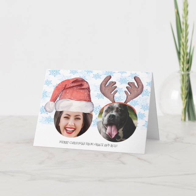 Christmas Personalized Santa Reindeer Funny Photo Card (Front)