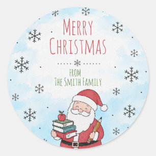 Christmas Personalized Santa Teacher Classic Round Sticker