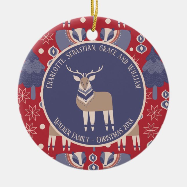 Christmas Personalized Scandinavian Nordic Ceramic Ornament (Front)