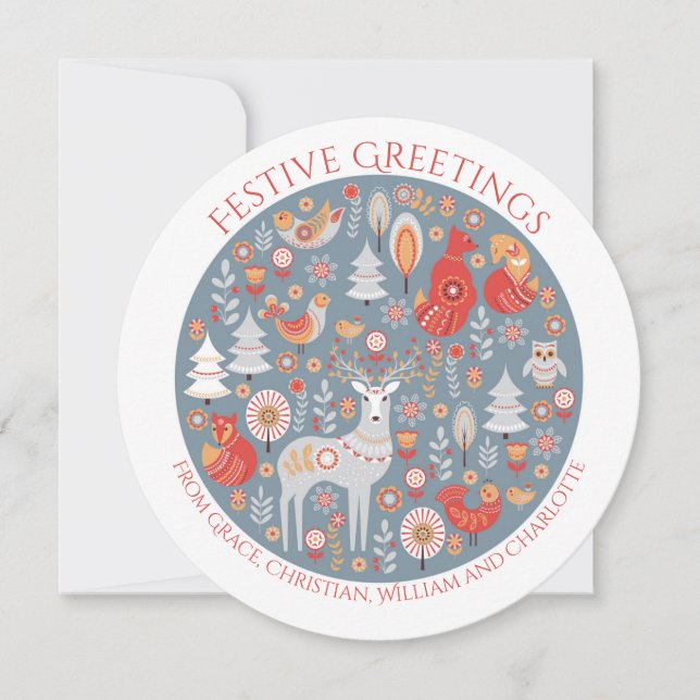 Christmas Personalized Scandinavian Nordic Forest Holiday Card (Front)